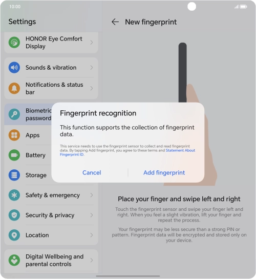Press Add fingerprint. Press Add fingerprint.