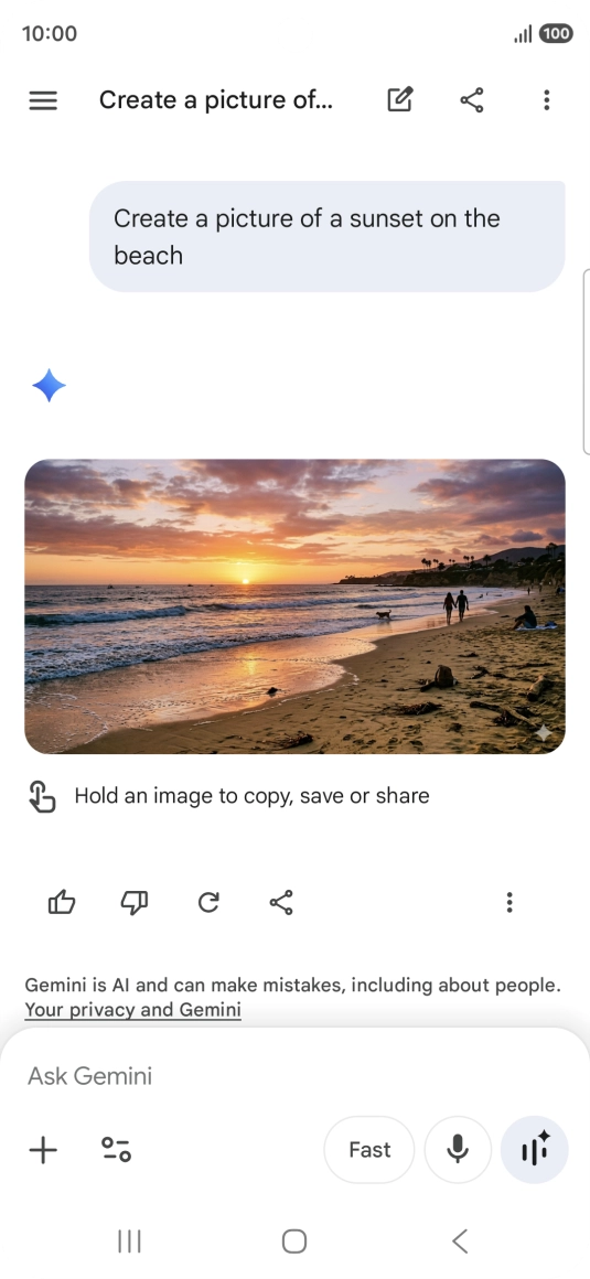 You can also ask Gemini to generate a picture based on your description. You can also ask Gemini to generate a picture based on your description.