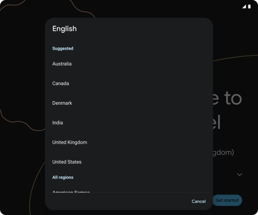 Press the required country or area. Press the required country or area.