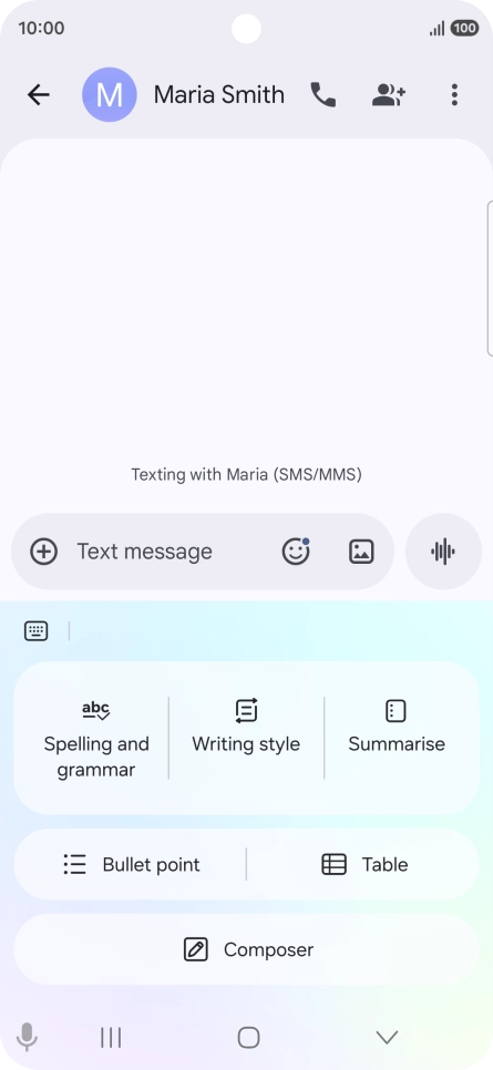 To generate a text, press Composer and follow the instructions on the screen to use the function. To generate a text, press Composer and follow the instructions on the screen to use the function.