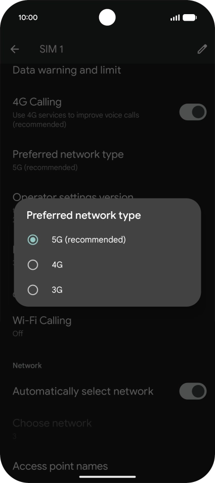 Press the required network mode. Press the required network mode.