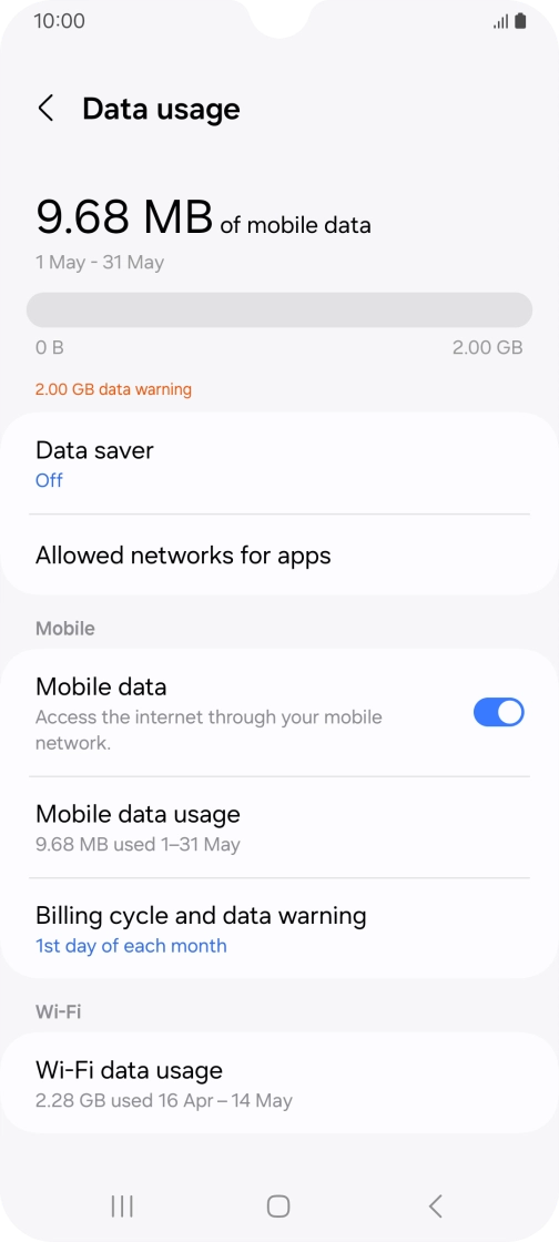 The total data usage is displayed. The total data usage is displayed.