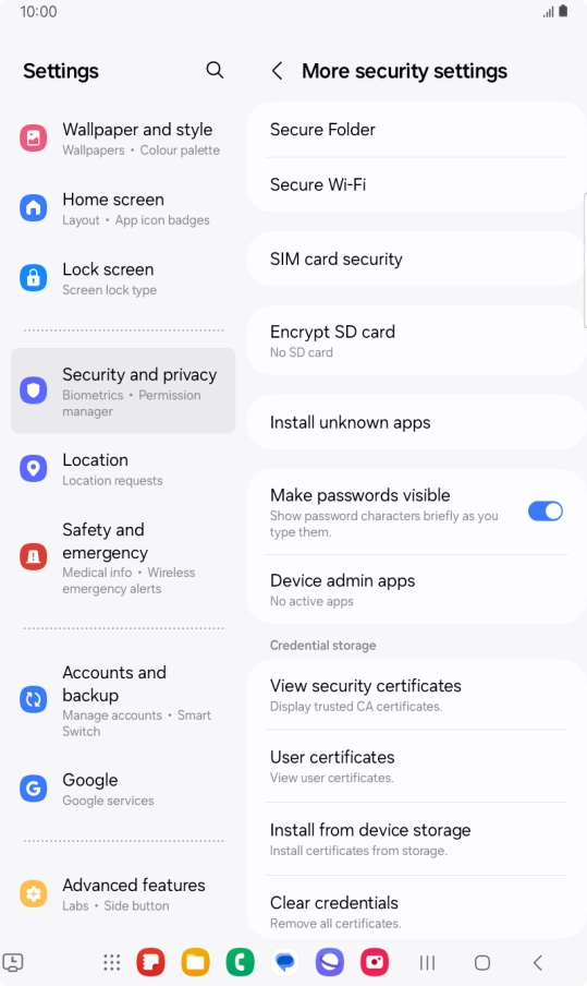 Press SIM card security. Press SIM card security.