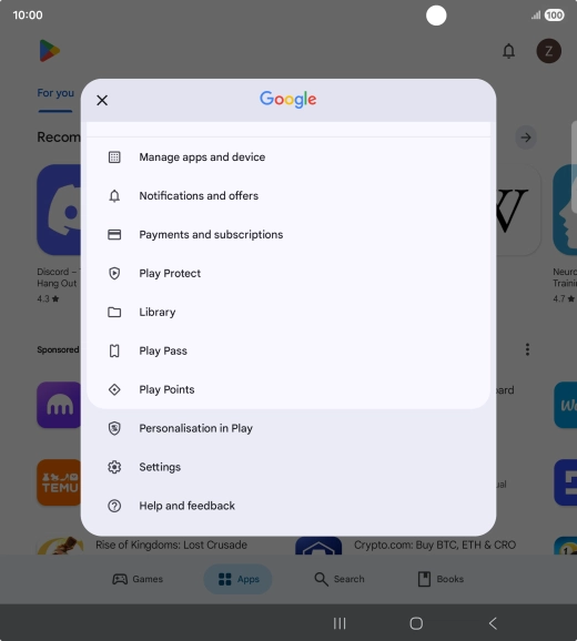 Press Manage apps and device. Press Manage apps and device.