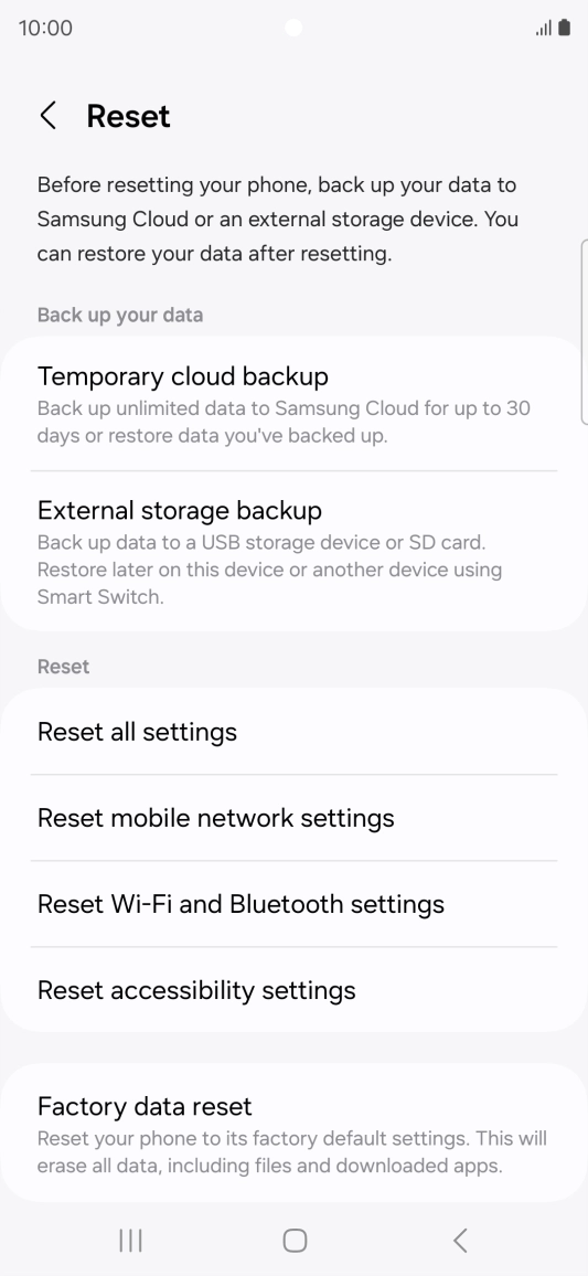 Press Reset mobile network settings. Press Reset mobile network settings.
