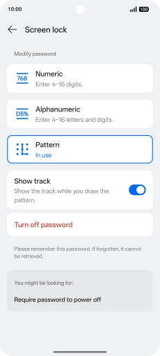 Press Turn off password. Press Turn off password.