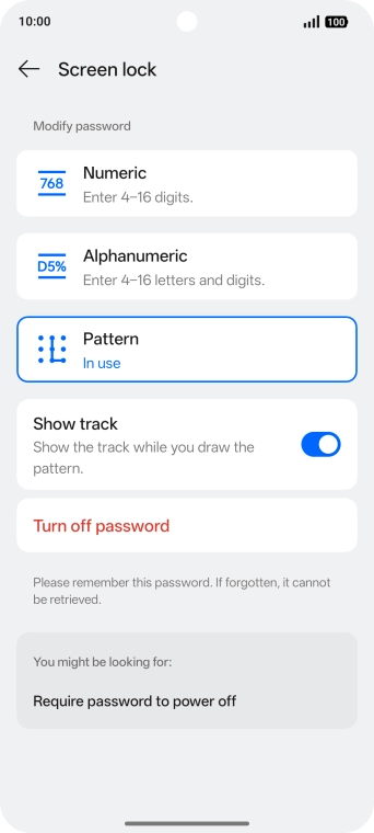 Press Turn off password. Press Turn off password.