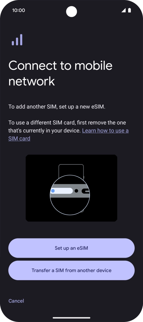 Press Set up an eSIM. Press Set up an eSIM.