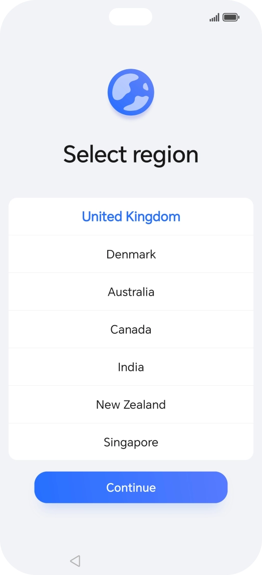 Press the required country or area. Press the required country or area.