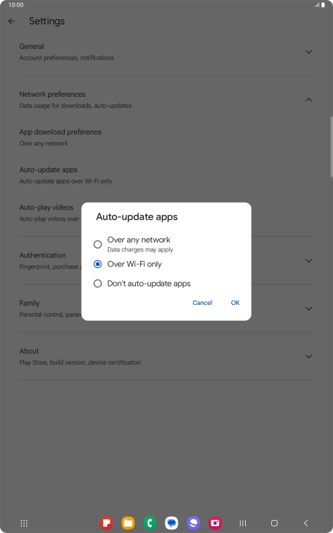 To turn on automatic update of apps using mobile network, press Over any network. To turn on automatic update of apps using mobile network, press Over any network.