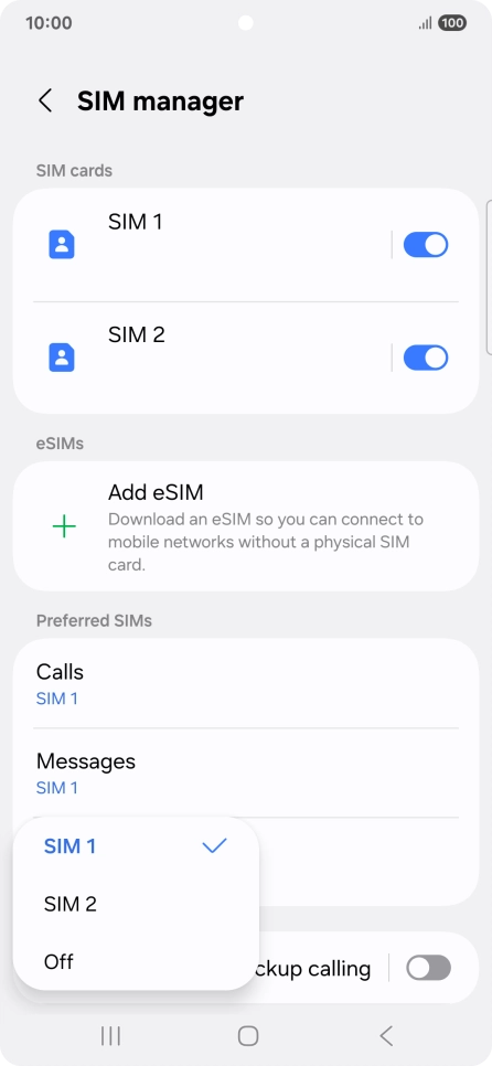 Press the required setting. Press the required setting.