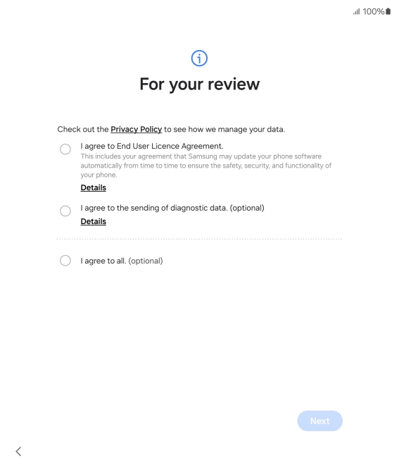 Press the fields to accept the terms and conditions. Press the fields to accept the terms and conditions.