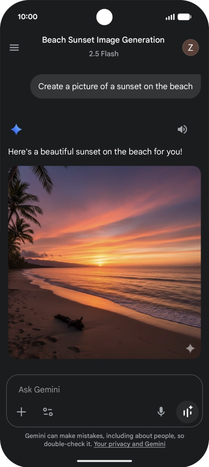 You can also ask Gemini to generate a picture based on your description. You can also ask Gemini to generate a picture based on your description.