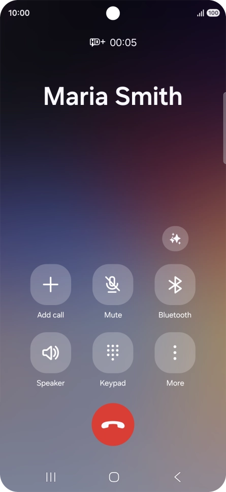 To use Galaxy AI for translation during a call, press the AI icon. To use Galaxy AI for translation during a call, press the AI icon.