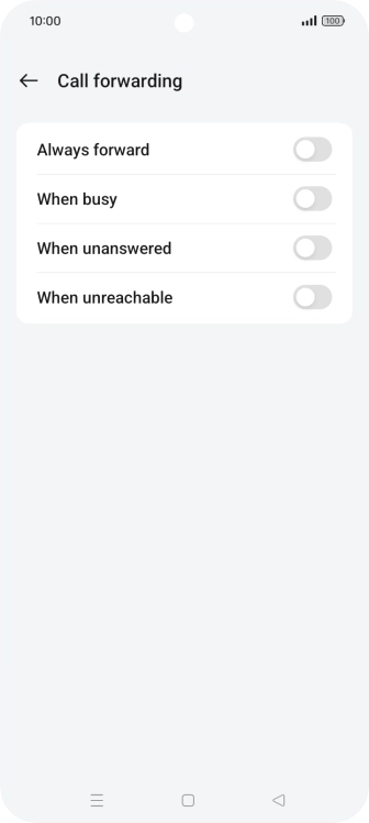 Press the indicator next to the required divert type. Press the indicator next to the required divert type.