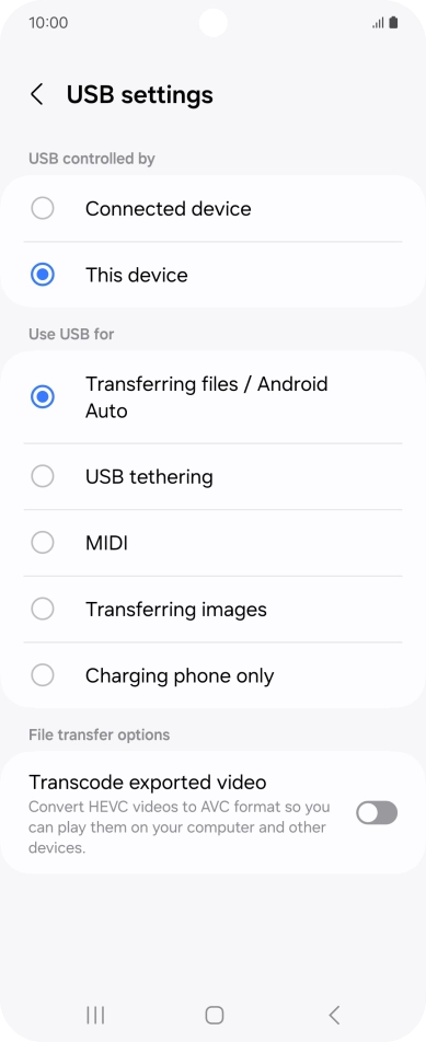 Press Transferring files / Android Auto. Press Transferring files / Android Auto.