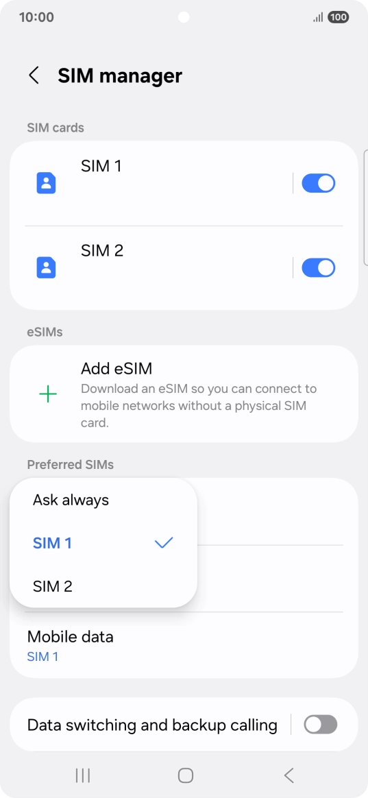 Press the required setting. Press the required setting.
