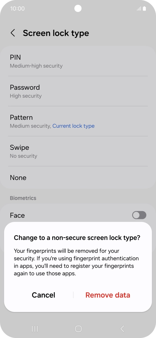 Press Remove data. Press Remove data.
