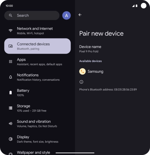 Press the required Bluetooth device and follow the instructions on the screen to pair the device with your phone. Press the required Bluetooth device and follow the instructions on the screen to pair the device with your phone.