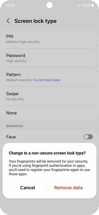 Press Remove data. Press Remove data.