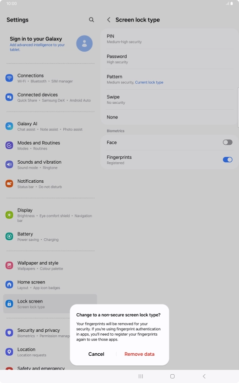 Press Remove data. Press Remove data.