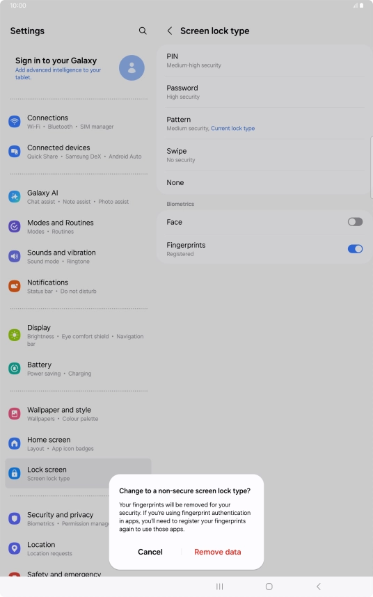 Press Remove data. Press Remove data.