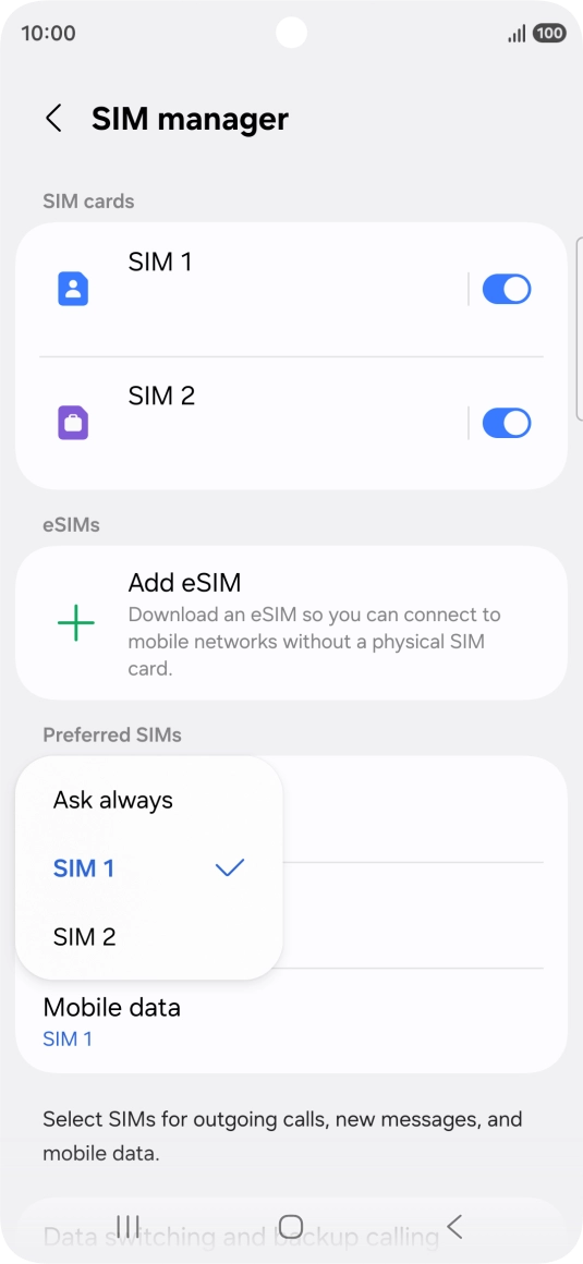 Press the required setting. Press the required setting.