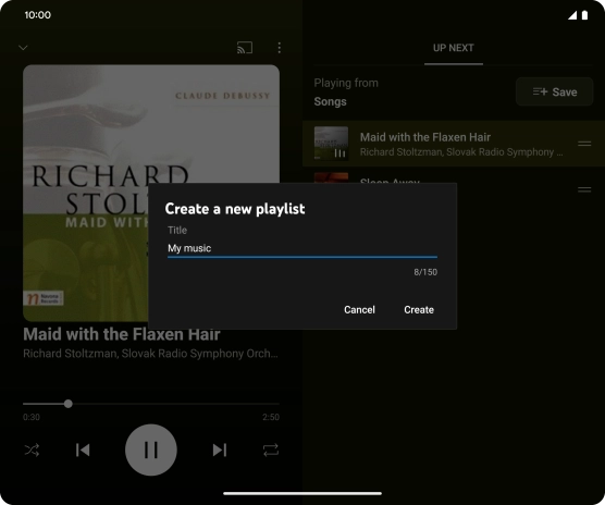 Key in a name for the playlist and press Create. Key in a name for the playlist and press Create.