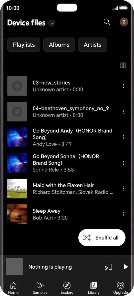 Press the required audio file. Press the required audio file.