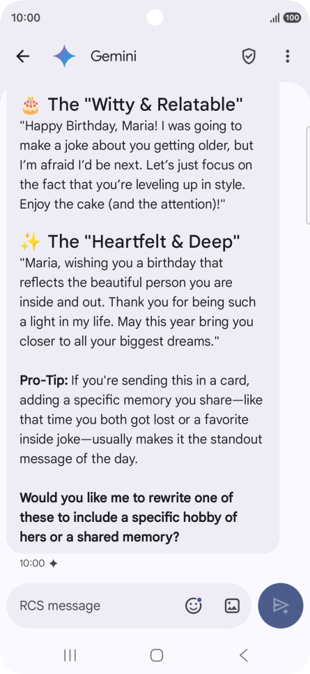 The text suggestion from Gemini is displayed. The text suggestion from Gemini is displayed.