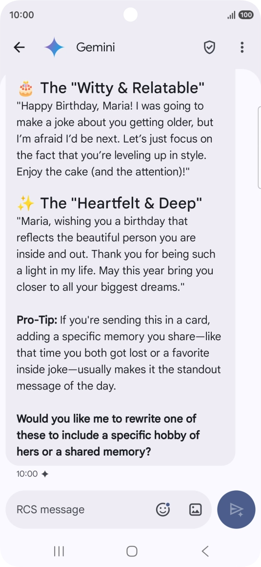 The text suggestion from Gemini is displayed. The text suggestion from Gemini is displayed.