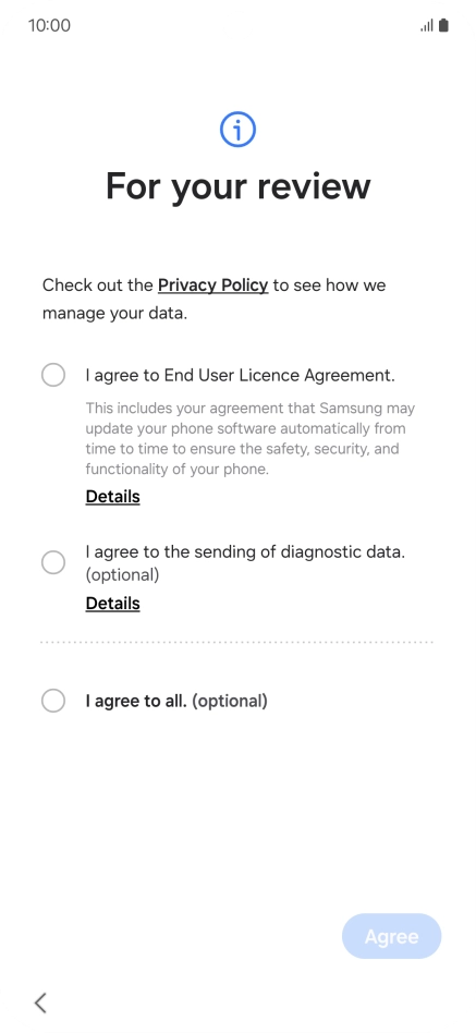 Press the fields next to the required settings to select them. Press the fields next to the required settings to select them.