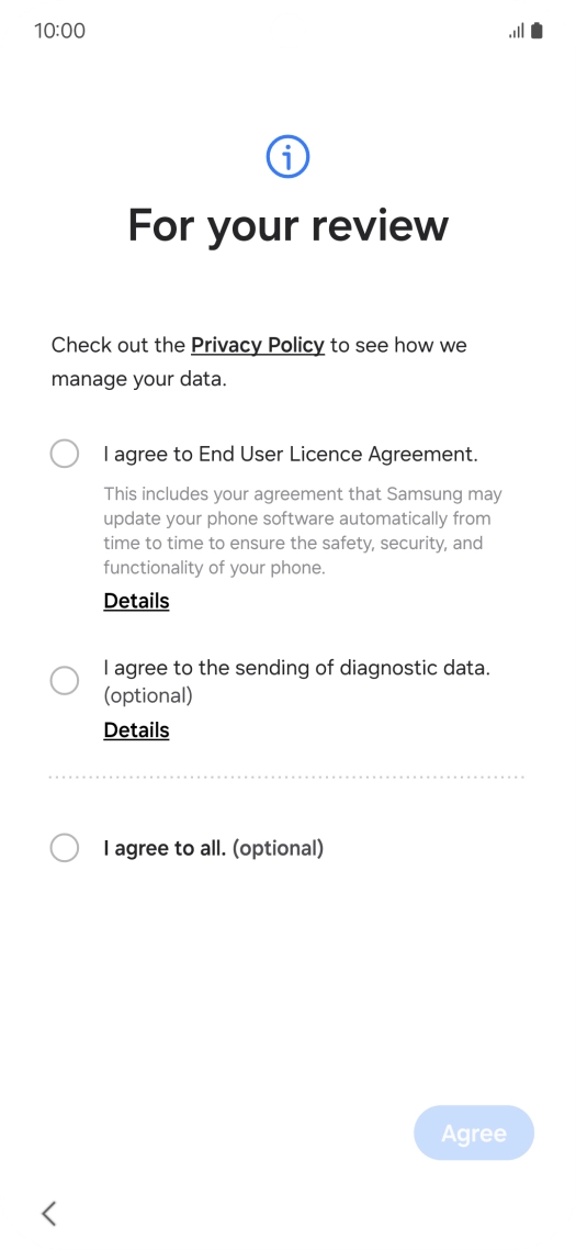 Press the fields next to the required settings to select them. Press the fields next to the required settings to select them.