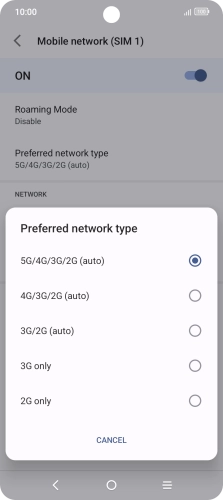 Press the required network mode. Press the required network mode.