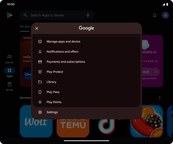 Press Manage apps and device. Press Manage apps and device.