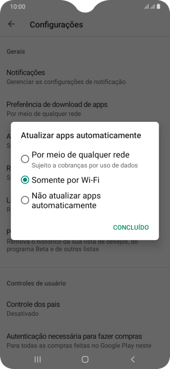 Para ativar a atualização automática de apps via rede celular, você deve pressionar Por meio de qualquer rede. Para ativar a atualização automática de apps via rede celular, você deve pressionar Por meio de qualquer rede.