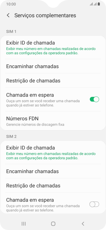 Pressione Restrição de chamadas abaixo do chip desejado. Pressione Restrição de chamadas abaixo do chip desejado.