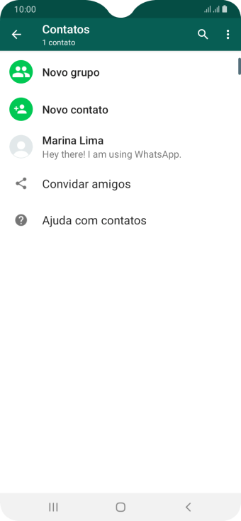 Pressione o ícone de busca, e digite as primeiras letras do nome do contato. Pressione o ícone de busca, e digite as primeiras letras do nome do contato.