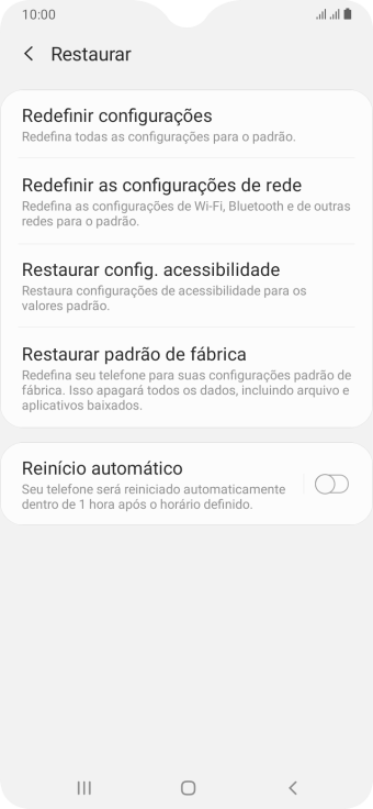 Pressione Restaurar padrão de fábrica. Pressione Restaurar padrão de fábrica.