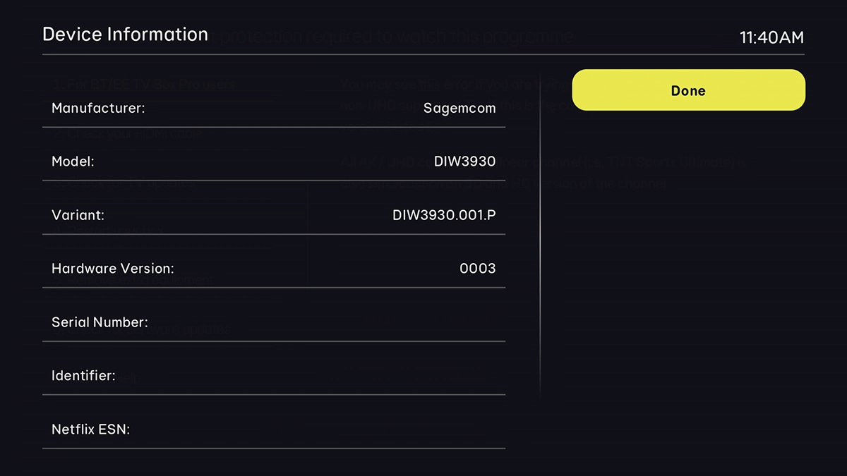 The set-top box information is displayed. The set-top box information is displayed.