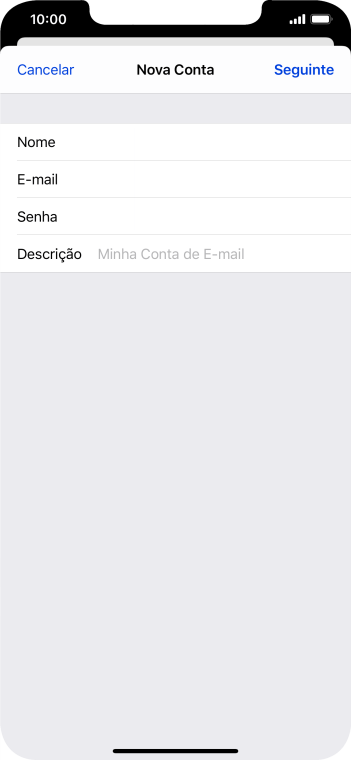 Pressione Descrição, e digite o nome da conta de e-mail. Pressione Descrição, e digite o nome da conta de e-mail.