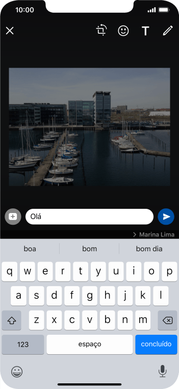 Escreva a mensagem desejada, e pressione o ícone de enviar. Escreva a mensagem desejada, e pressione o ícone de enviar.