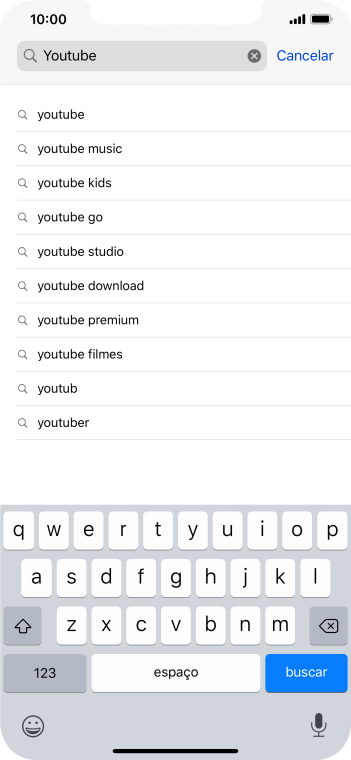 Digite YouTube, e pressione buscar. Digite YouTube, e pressione buscar.