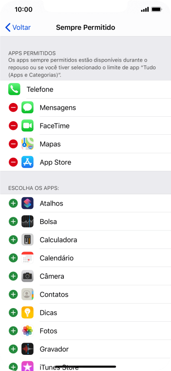 Pressione o ícone de excluir ao lado do app desejado para retirá-lo da lista de apps permitidos no Repouso. Pressione o ícone de excluir ao lado do app desejado para retirá-lo da lista de apps permitidos no Repouso.