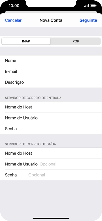 Pressione Nome de Usuário, e digite o nome de usuário da sua conta e-mail. Pressione Nome de Usuário, e digite o nome de usuário da sua conta e-mail.
