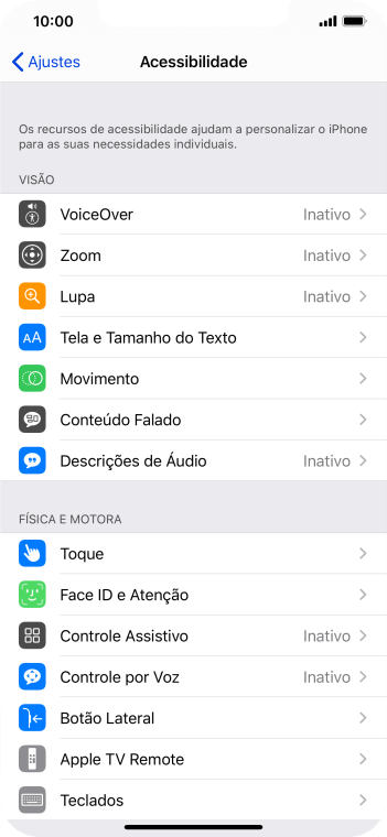 Pressione Conteúdo Falado, e siga as indicações da tela para selecionar as configurações desejadas. Pressione Conteúdo Falado, e siga as indicações da tela para selecionar as configurações desejadas.