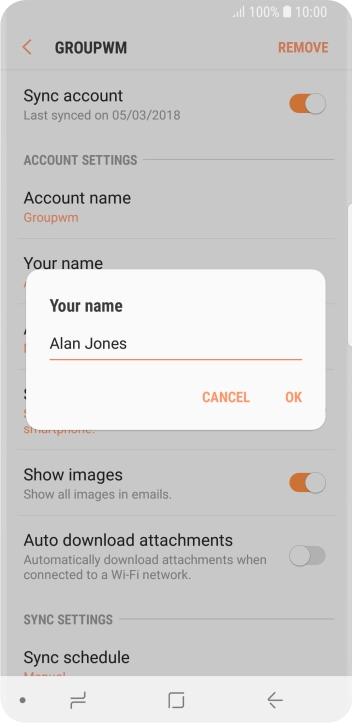 Key in the required sender name and press OK. Key in the required sender name and press OK.