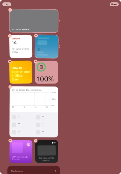 Press and hold the required widget until a pop-up menu is displayed. Press and hold the required widget until a pop-up menu is displayed.