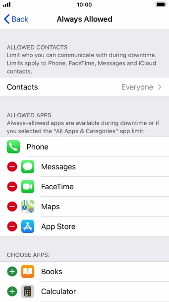 Press the remove icon next to the required app to remove it from the list of allowed apps during Downtime. Press the remove icon next to the required app to remove it from the list of allowed apps during Downtime.