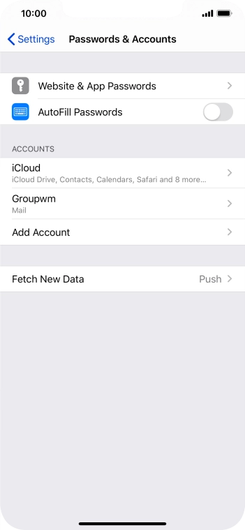 Press the name of the email account you've just set up. Press the name of the email account you've just set up.